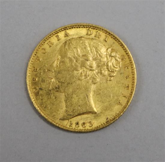 A Victoria gold sovereign, 1863, VF